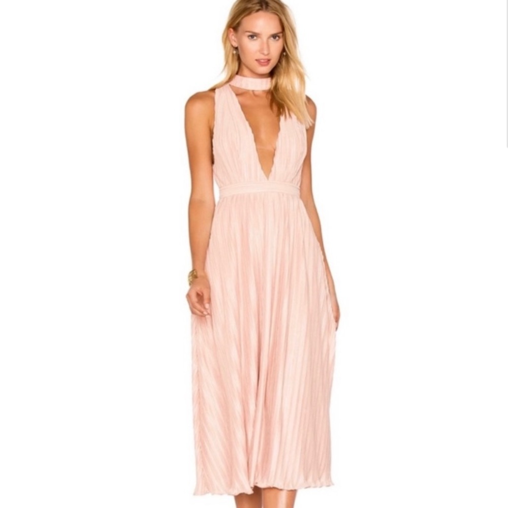 NBD Pleated Choker Midi Dress in Dusty Rose, Size XS